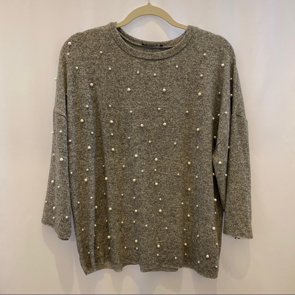 Zara Gray Pearl 3/4 Length Sleeve Soft Top